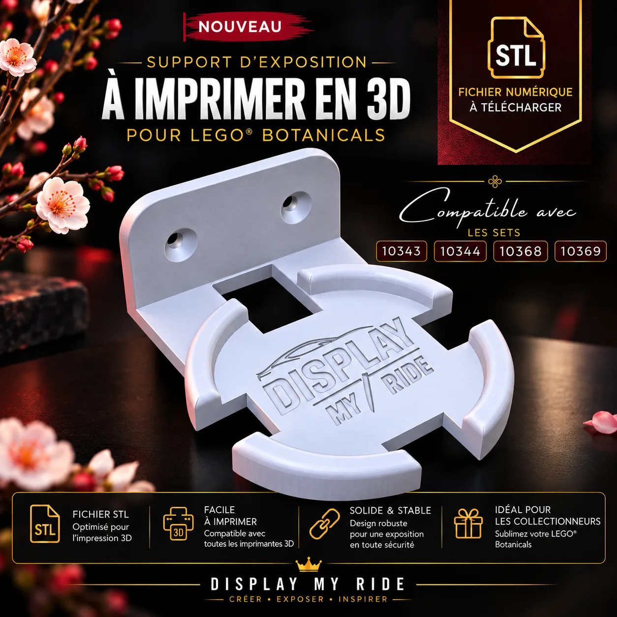 Support mural – Fichier STL compatible avec les sets #10343, #10344, #10368 et #10369